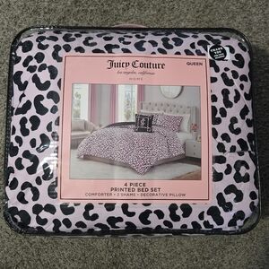 Pink Leopard Cheetah Juicy Couture 4 Pc QUEEN Bed Set